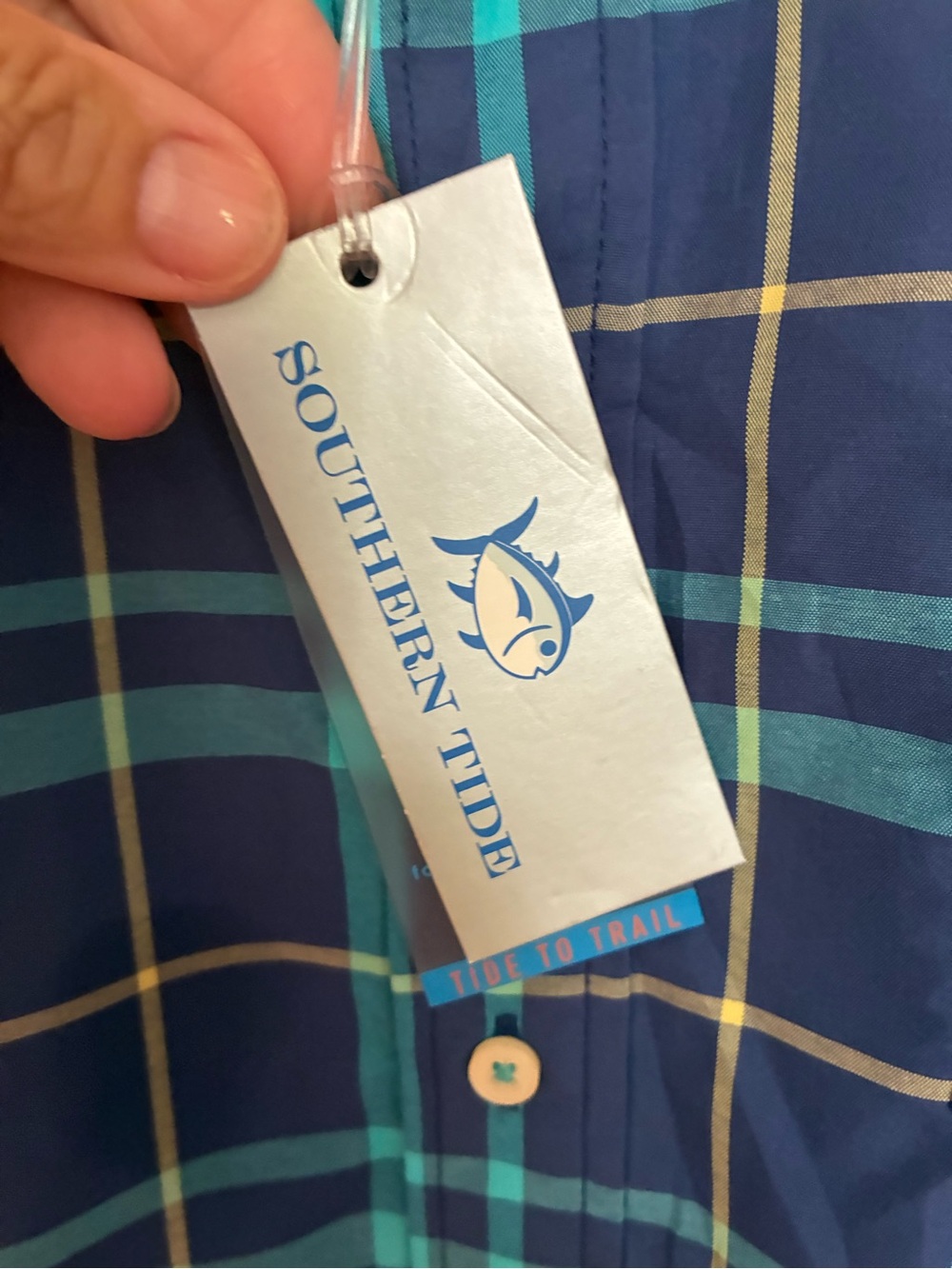 Southern Tide Teal and Navy Plaid Button-Down Shirt